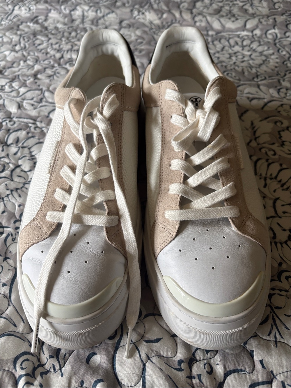 Tory Burch size 13 Ladybug Women's White and Beige Lace-Up Sneakers
